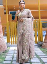 Silk Dusty Pink Wedding Wear Embroidery Work Saree